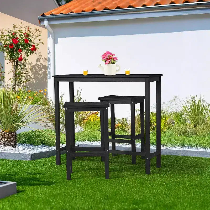 VINGLI 3-Piece Fir Wood Outdoor Bar Table and Chairs Set, Outdoor Bar Height Table with 2 Bar Stools Patio Bistro Set for Garden Balcony Backyard
