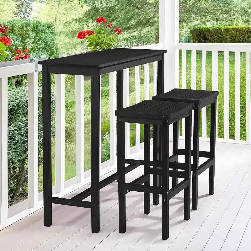 VINGLI 3-Piece Fir Wood Outdoor Bar Table and Chairs Set, Outdoor Bar Height Table with 2 Bar Stools Patio Bistro Set for Garden Balcony Backyard
