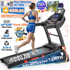 5HP Foldable Treadmill for Home w/ 15% Auto Incline, 400lbs Capacity, 10MPH Portable Treadmill, 64+7 Programs, Personalized Workout with APP