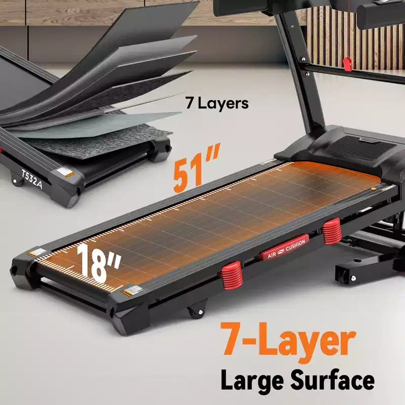 5.1HP Folding Treadmill for Home with 20% Auto Incline,300-400 LB Capacity,Adjustable iPad Holder, 12MPH Speed, 71 Programs,Knee Straps Gift