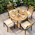 Costway 5 Pieces Outdoor Acacia Wood Dining Set with Cushions for Porch, Balcony, Garden