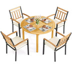 Costway 5 Pieces Outdoor Acacia Wood Dining Set with Cushions for Porch, Balcony, Garden