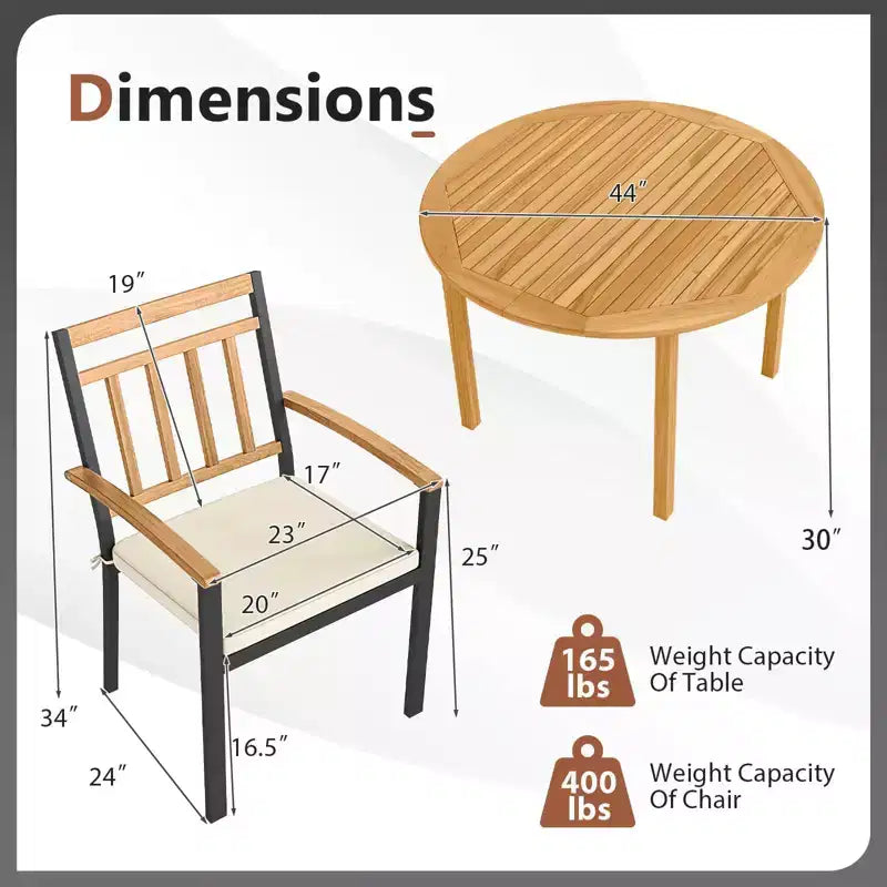Costway 5 Pieces Outdoor Acacia Wood Dining Set with Cushions for Porch, Balcony, Garden
