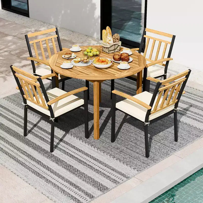 Costway 5 Pieces Outdoor Acacia Wood Dining Set with Cushions for Porch, Balcony, Garden