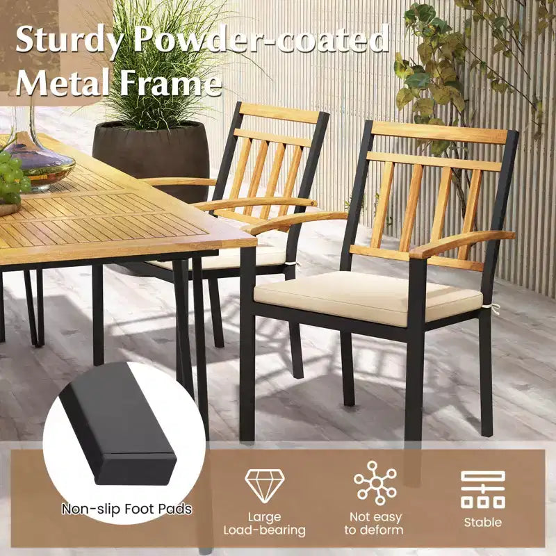 Costway 5 Pieces Outdoor Acacia Wood Dining Set with Cushions for Porch, Balcony, Garden