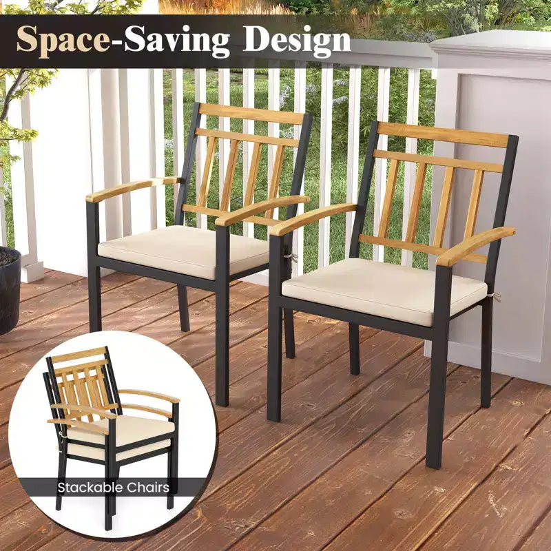 Costway 5 Pieces Outdoor Acacia Wood Dining Set with Cushions for Porch, Balcony, Garden