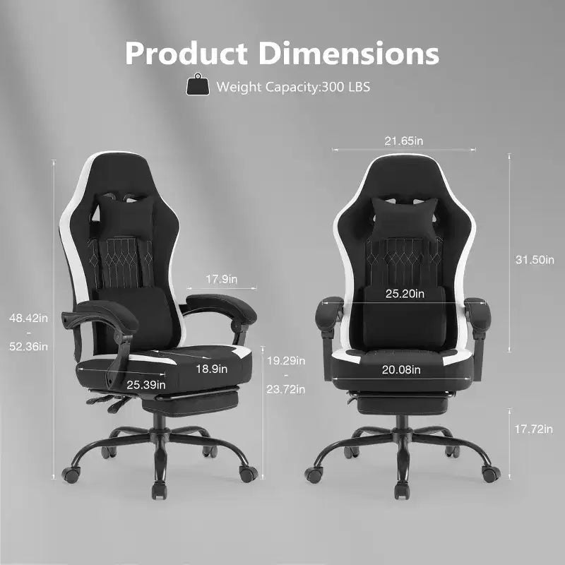 Bestier Gaming Chair with Lumbar Support, Office Chair with Adjustable Height, Armrests and Headrests, 360 Rotating Wheels