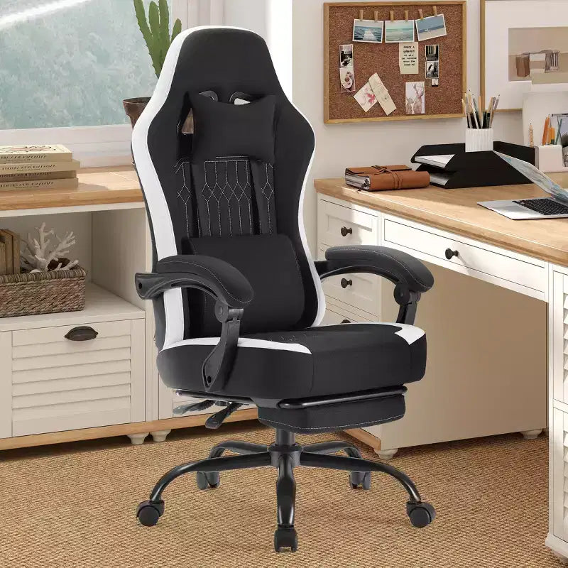 Bestier Gaming Chair with Lumbar Support, Office Chair with Adjustable Height, Armrests and Headrests, 360 Rotating Wheels