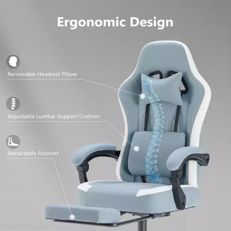 Bestier Gaming Chair with Lumbar Support, Office Chair with Adjustable Height, Armrests and Headrests, 360 Rotating Wheels