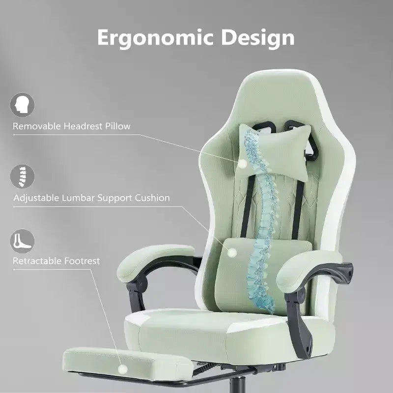 Bestier Gaming Chair with Lumbar Support, Office Chair with Adjustable Height, Armrests and Headrests, 360 Rotating Wheels