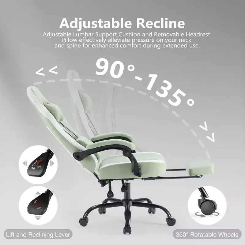 Bestier Gaming Chair with Lumbar Support, Office Chair with Adjustable Height, Armrests and Headrests, 360 Rotating Wheels