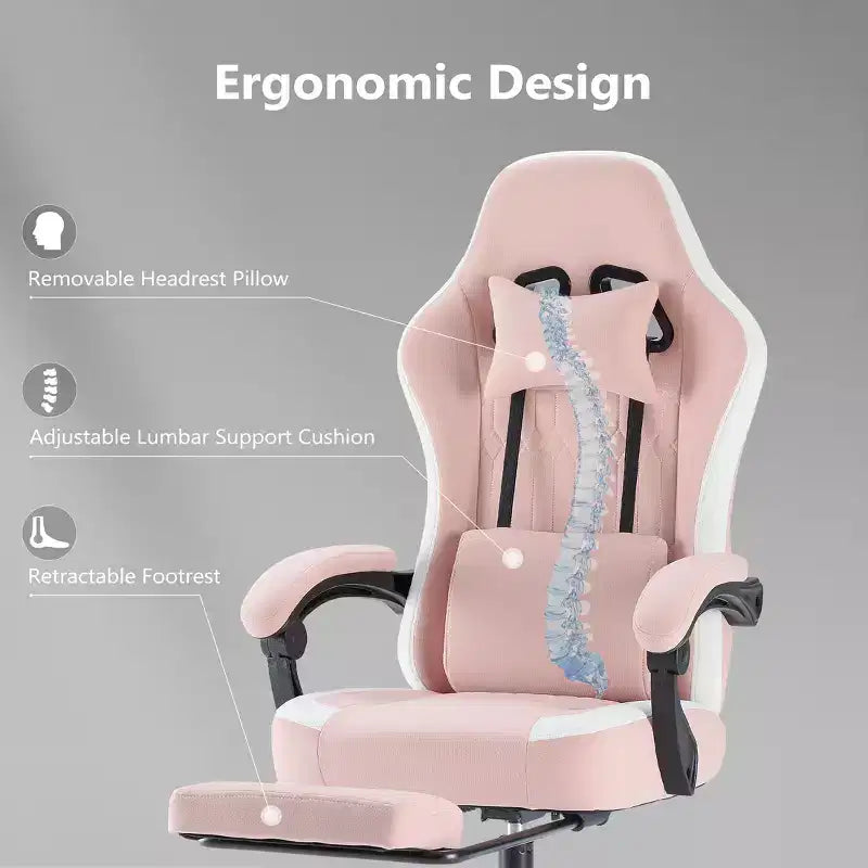 Bestier Gaming Chair with Lumbar Support, Office Chair with Adjustable Height, Armrests and Headrests, 360 Rotating Wheels