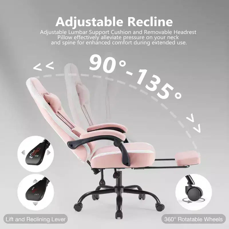 Bestier Gaming Chair with Lumbar Support, Office Chair with Adjustable Height, Armrests and Headrests, 360 Rotating Wheels