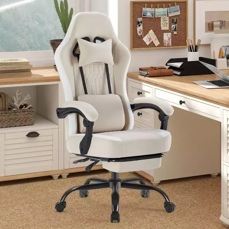 Bestier Gaming Chair with Lumbar Support, Office Chair with Adjustable Height, Armrests and Headrests, 360 Rotating Wheels