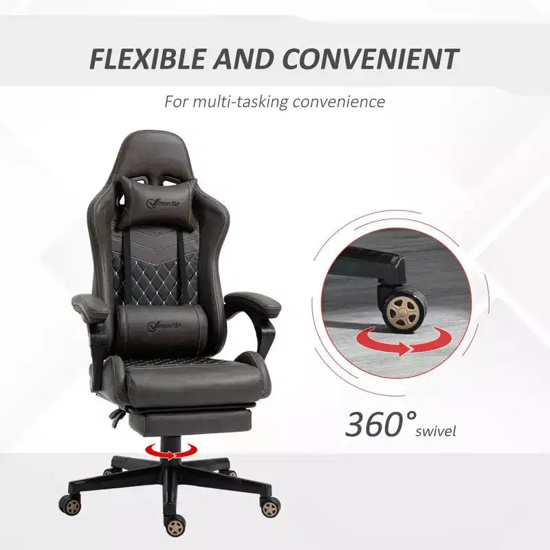 Racing Gaming Chair Diamond PU Leather Office Gamer Chair High Back Swivel Recliner with Footrest, Lumbar Support, Adjustable Height