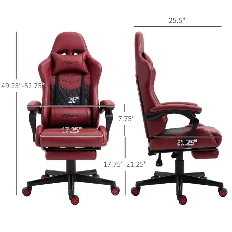 Racing Gaming Chair Diamond PU Leather Office Gamer Chair High Back Swivel Recliner with Footrest, Lumbar Support, Adjustable Height