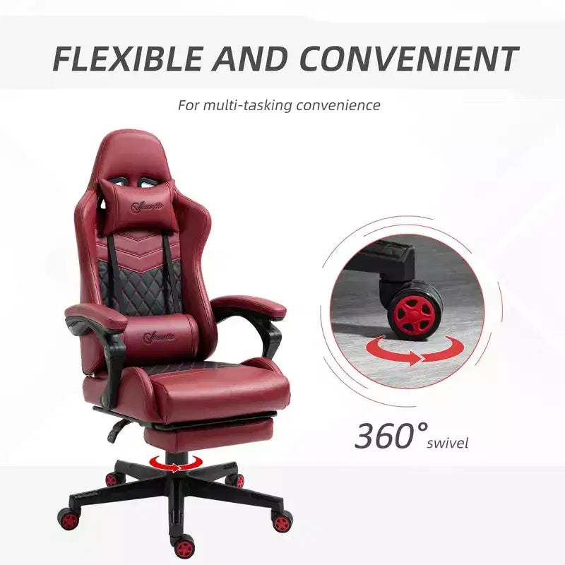 Racing Gaming Chair Diamond PU Leather Office Gamer Chair High Back Swivel Recliner with Footrest, Lumbar Support, Adjustable Height