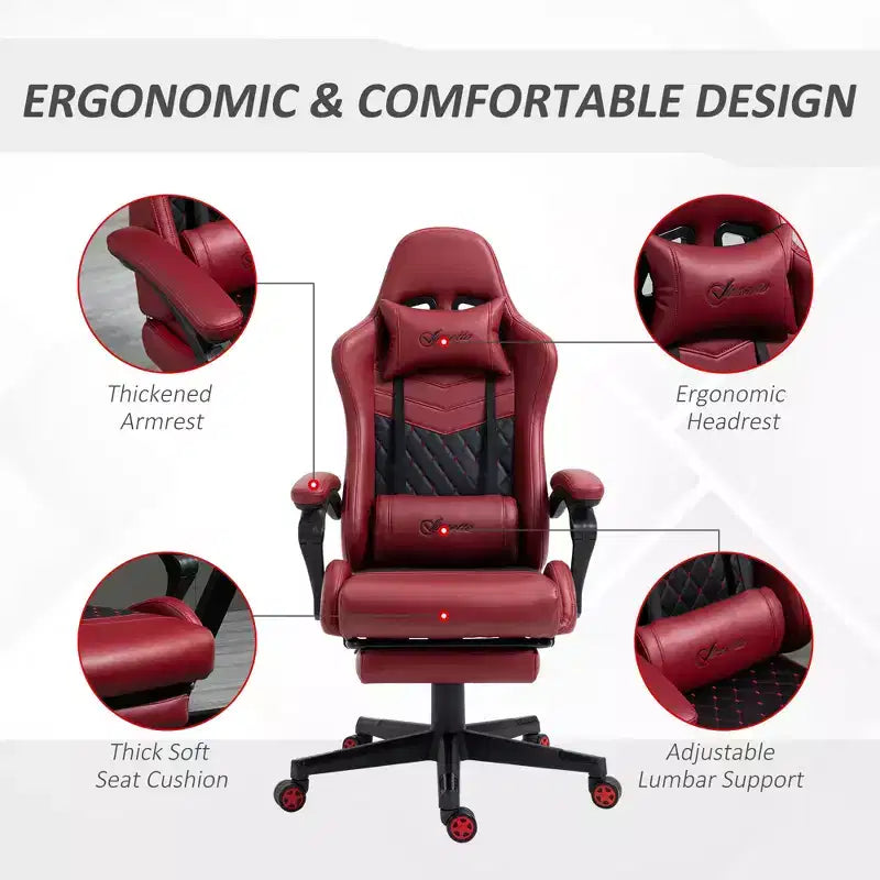 Racing Gaming Chair Diamond PU Leather Office Gamer Chair High Back Swivel Recliner with Footrest, Lumbar Support, Adjustable Height