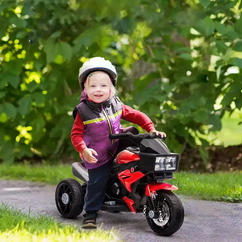 Kids Electric Motorcycle Ride-On with Headlights Music and Three-Wheel Stability Red