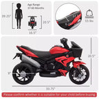 Kids Electric Motorcycle Ride-On with Headlights Music and Three-Wheel Stability Red