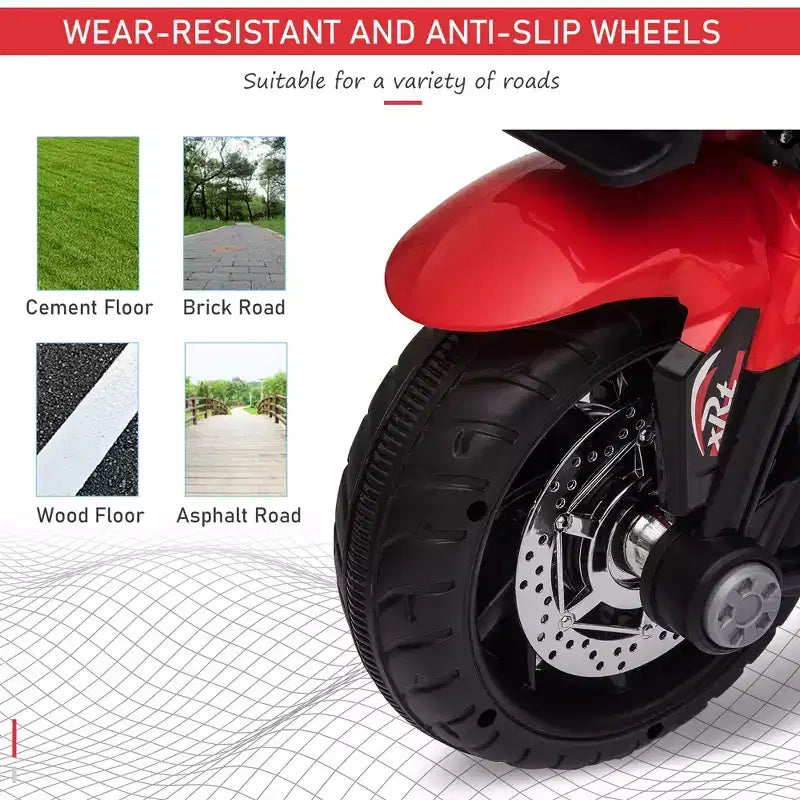 Kids Electric Motorcycle Ride-On with Headlights Music and Three-Wheel Stability Red
