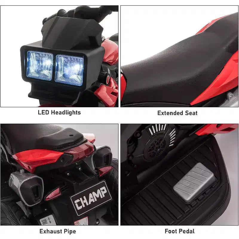 Kids Electric Motorcycle Ride-On with Headlights Music and Three-Wheel Stability Red