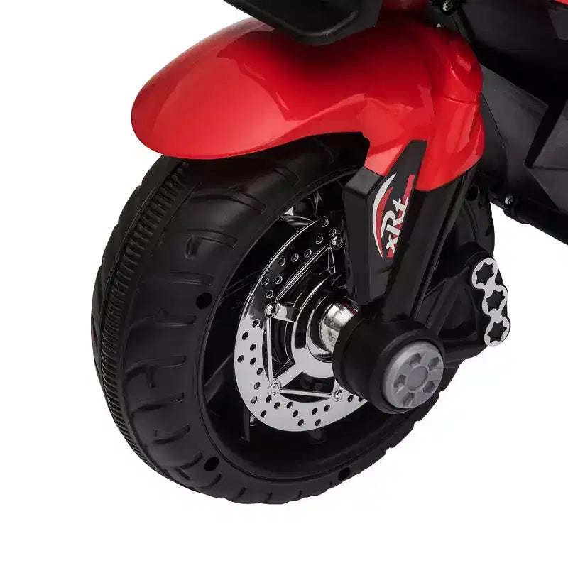 Kids Electric Motorcycle Ride-On with Headlights Music and Three-Wheel Stability Red