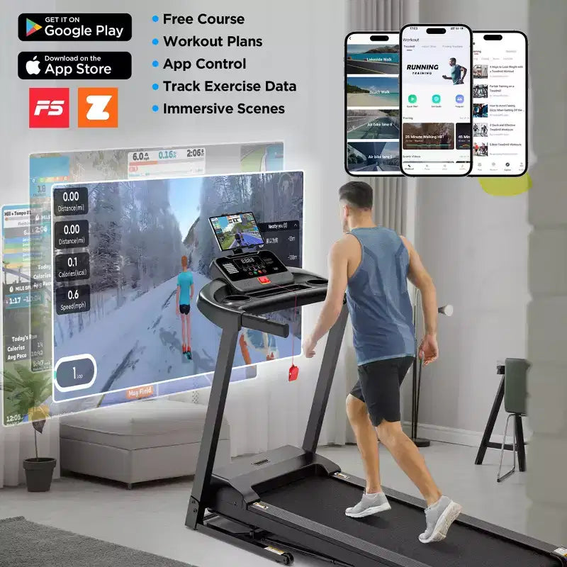 Folding Treadmill for Home with 3-Level Adjustable Incline, 3HP Quiet Motor, 7.5MPH Speed, 300 lbs Capacity, Walking & Jogging Exercise Machine