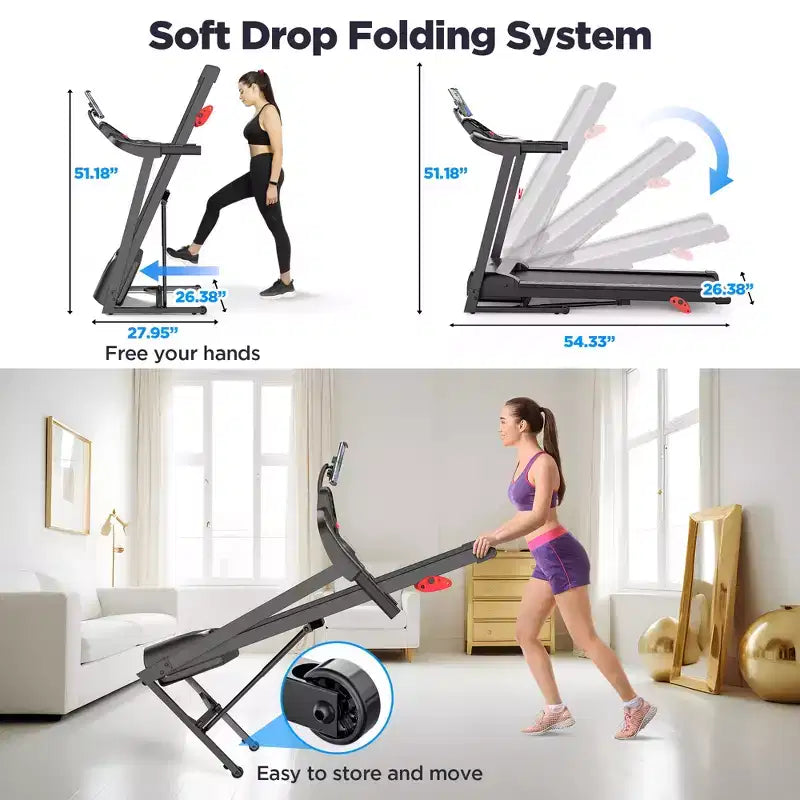 Folding Treadmill for Home with 3-Level Adjustable Incline, 3HP Quiet Motor, 7.5MPH Speed, 300 lbs Capacity, Walking & Jogging Exercise Machine