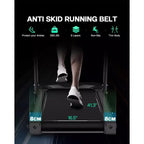 Folding Treadmill with Incline & App - Electric Running Machine for Home, Handrail Speed Controls & Built-In Pulse Monitor, Compact Design