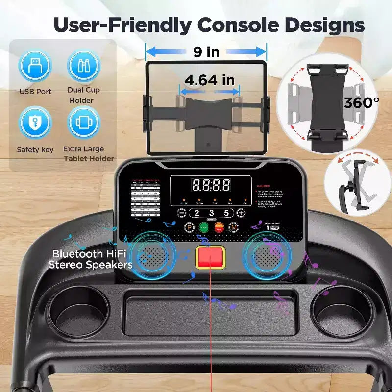 3HP Folding Treadmill 300 lb Capacity, 3-Level Manual Incline, 0.67.5 MPH, 71 Programs, FitShow App, Bluetooth Speakers, LED Display