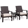 Balkene Home 63362 Miles Conversation Wicker Set Dark Brown Outdoor Bistro Set with 2 Chairs & End Table with Glass Top - Mocha Finsh - 3 Piece Set