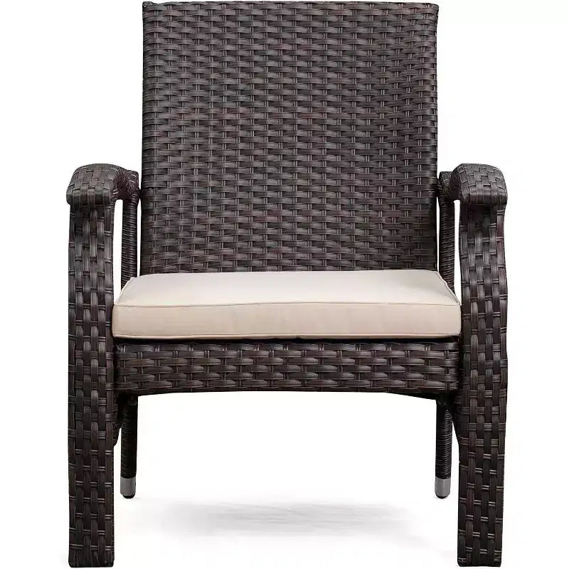 Balkene Home 63362 Miles Conversation Wicker Set Dark Brown Outdoor Bistro Set with 2 Chairs & End Table with Glass Top - Mocha Finsh - 3 Piece Set