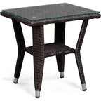 Balkene Home 63362 Miles Conversation Wicker Set Dark Brown Outdoor Bistro Set with 2 Chairs & End Table with Glass Top - Mocha Finsh - 3 Piece Set