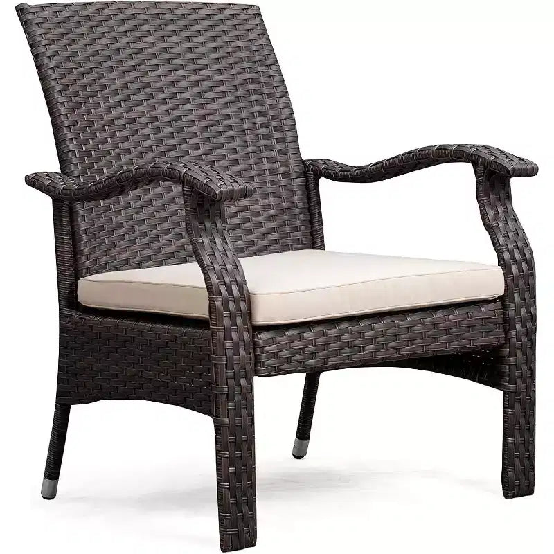 Balkene Home 63362 Miles Conversation Wicker Set Dark Brown Outdoor Bistro Set with 2 Chairs & End Table with Glass Top - Mocha Finsh - 3 Piece Set