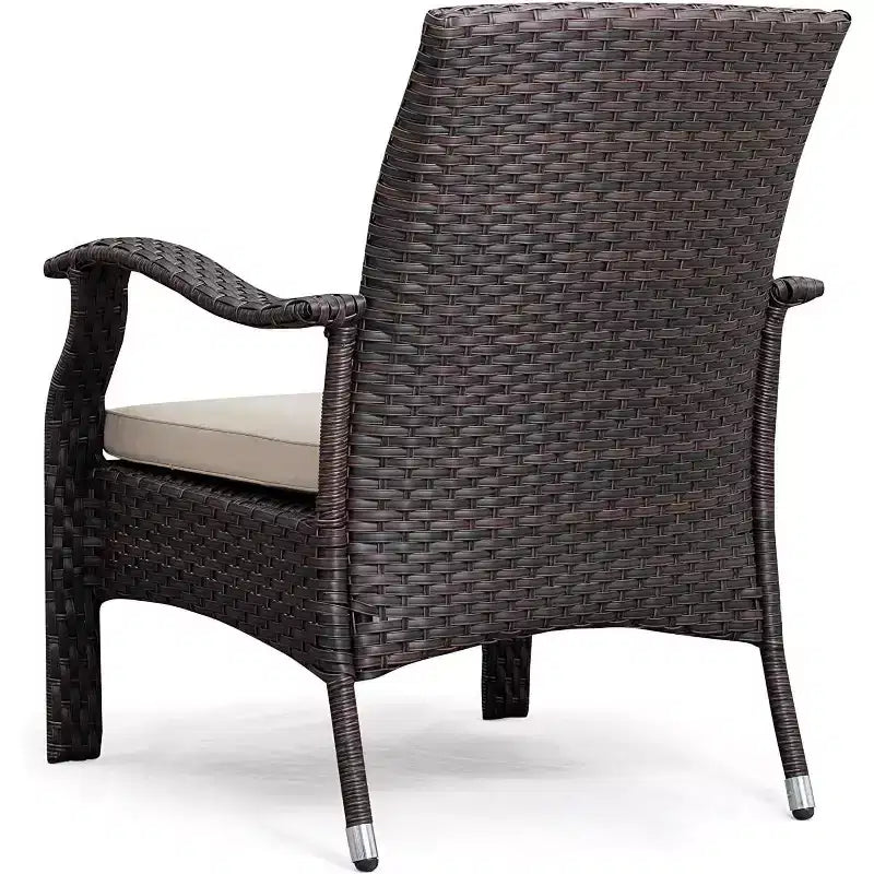 Balkene Home 63362 Miles Conversation Wicker Set Dark Brown Outdoor Bistro Set with 2 Chairs & End Table with Glass Top - Mocha Finsh - 3 Piece Set