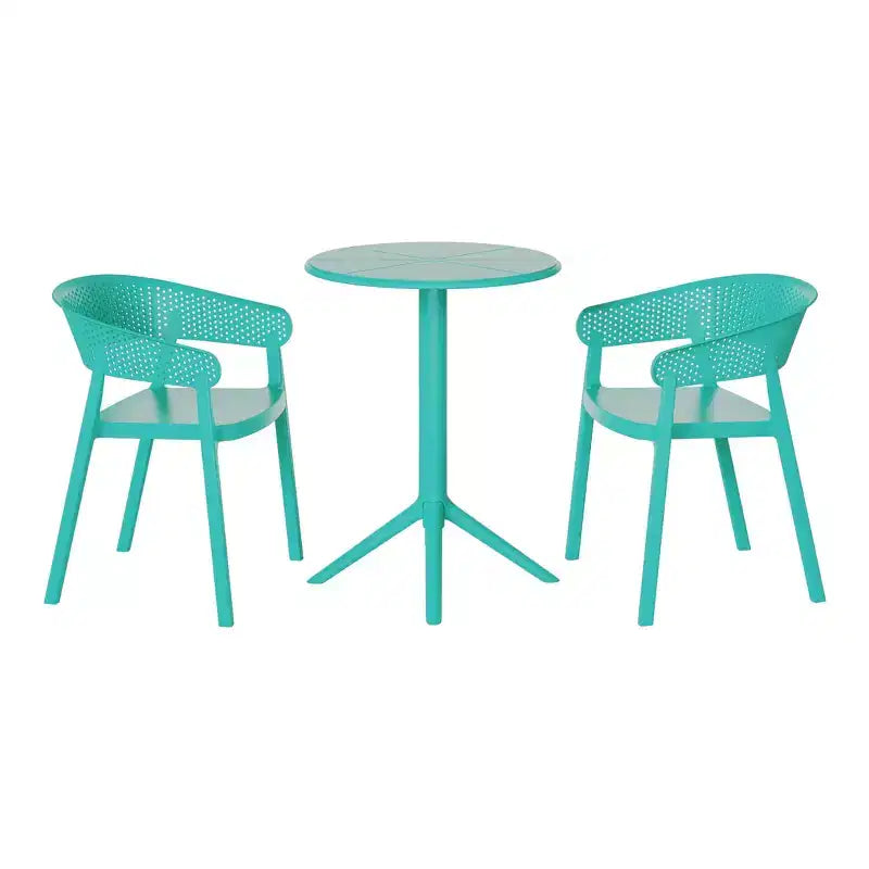 WestinTrends Playa 3-Piece Outdoor Resin Patio Bistro Table Set with Stackable Patio Dining Side Chairs, Turquoise