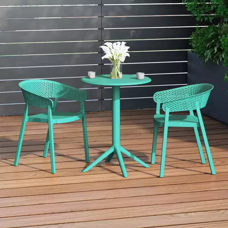 WestinTrends Playa 3-Piece Outdoor Resin Patio Bistro Table Set with Stackable Patio Dining Side Chairs, Turquoise