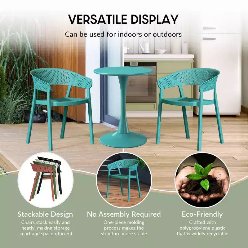 WestinTrends Playa 3-Piece Outdoor Resin Patio Bistro Table Set with Stackable Patio Dining Side Chairs, Turquoise