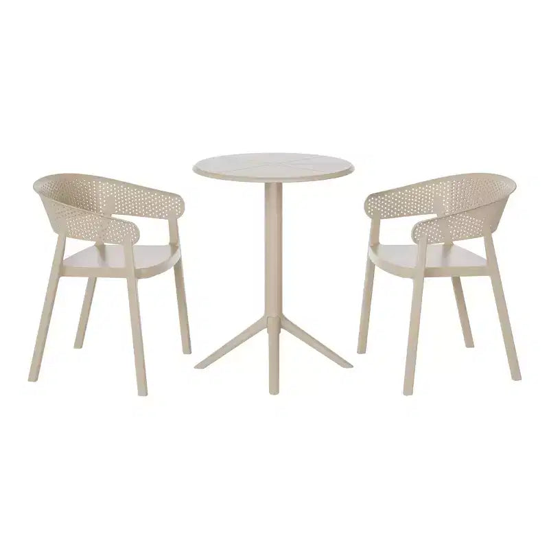 WestinTrends Playa 3-Piece Outdoor Resin Patio Bistro Table Set with Stackable Patio Dining Side Chairs, Sand