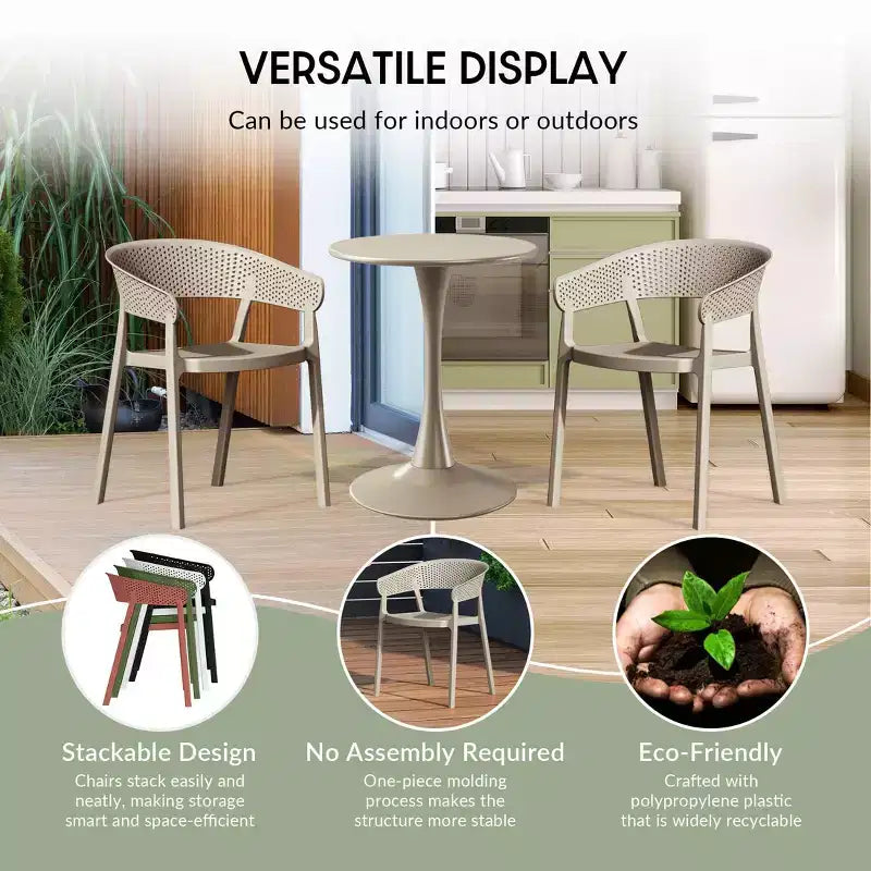 WestinTrends Playa 3-Piece Outdoor Resin Patio Bistro Table Set with Stackable Patio Dining Side Chairs, Sand