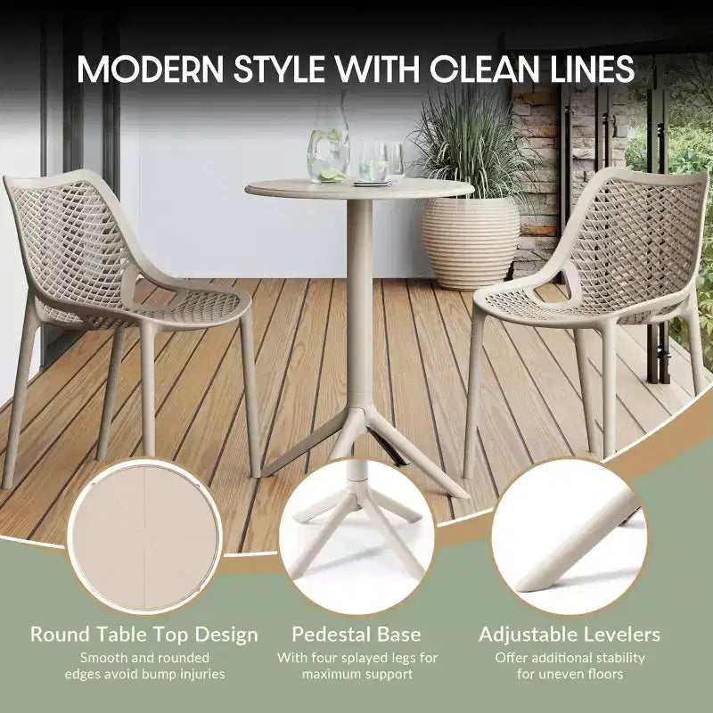 WestinTrends Playa 3-Piece Outdoor Resin Patio Bistro Table Set with Stackable Patio Dining Side Chairs, Sand