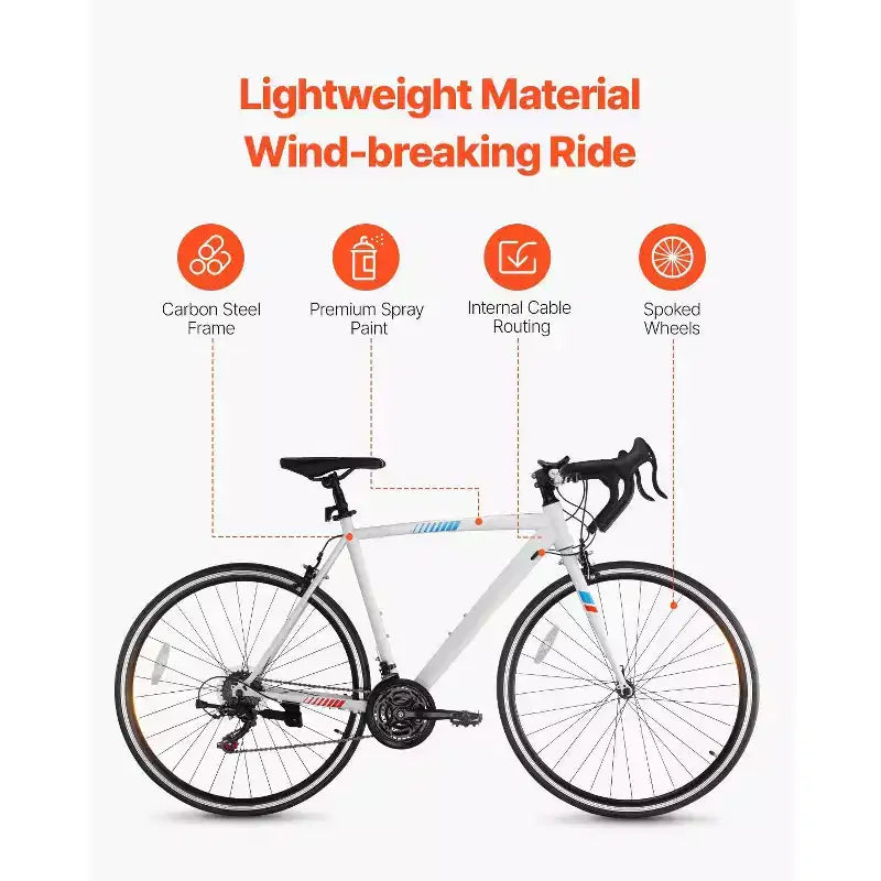 21-Speed Carbon Steel Road Bike with Shimano Drivetrain 700x25C Tires Drop-Bar Commuter Bicycle