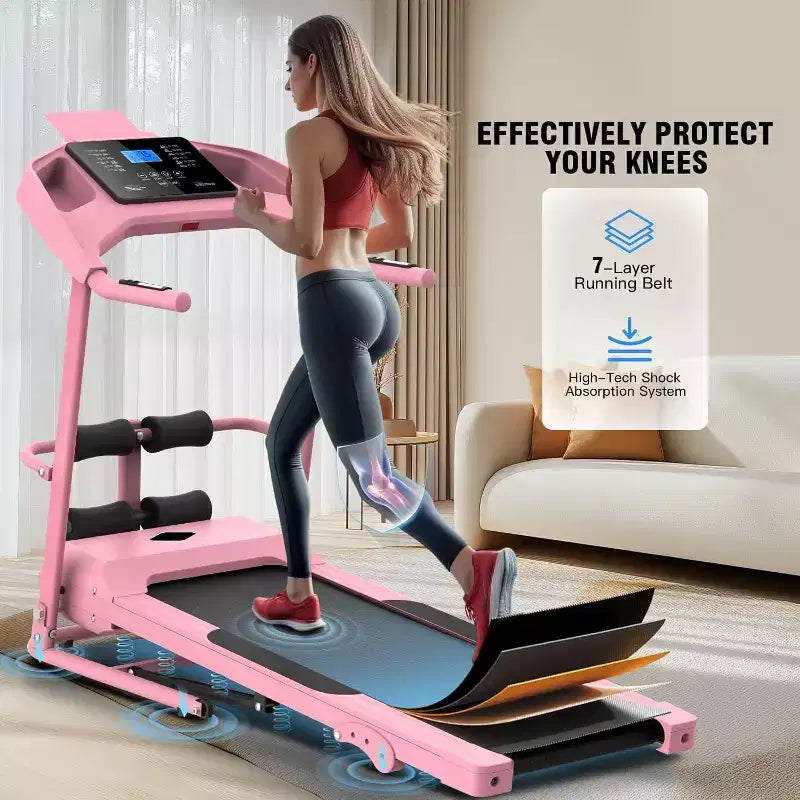 KRISRATE Foldable Treadmill with Sit Up Bench, 2025 Upgrade 3.5HP Portable Treadmills for Home with Incline, Smart LCD Display Body Fat & Heart Rate