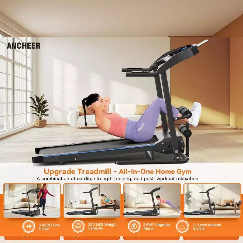 KRISRATE Foldable Treadmill with Sit Up Bench, 2025 Upgrade 3.5HP Portable Treadmills for Home with Incline, Smart LCD Display Body Fat & Heart Rate
