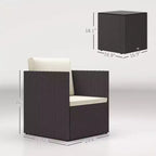 Folding Wicker Bistro Set, 3 Piece Patio Furniture Set with Cushions and Glass Coffee Table for Porch, Balcony
