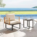 3 Piece Metal Bistro Set, Small Patio Furniture Set with Cushions, Armchairs, Slatted Table for Backyard Balcony