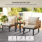 3 Piece Metal Bistro Set, Small Patio Furniture Set with Cushions, Armchairs, Slatted Table for Backyard Balcony