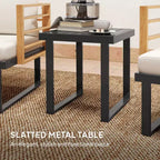 3 Piece Metal Bistro Set, Small Patio Furniture Set with Cushions, Armchairs, Slatted Table for Backyard Balcony