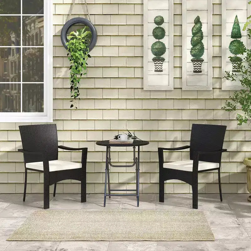 Outdoor Patio Wicker Bistro Furniture Set with Cushions, for Porch, Garden
